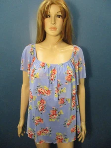 plus size 2X blue floral lined ruffle knit sleep blouse by JOE BOXER - NWT - Picture 1 of 5