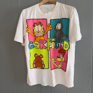 Vintage Garfield Neon Block Cartoon Tee Sun Sportswear 18W Made in USA 90s Style - Picture 1 of 13