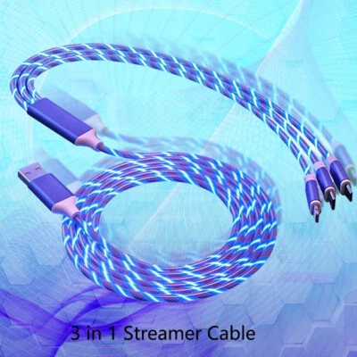 3 in 1 LED Lighting Cable Light Up Charging Cable Type-C USB Charger for iPhone - Image 1 of 4