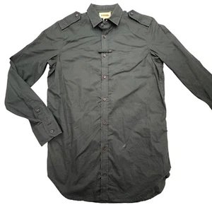 Diesel Shirt Mens Small Black Cotton Long Sleeve Round Hem Button Down Military - Picture 1 of 8