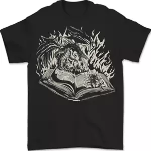 A Dragon & Book Mens T-Shirt 100% Cotton - Picture 1 of 2