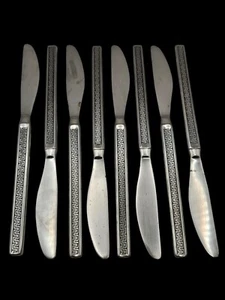 Set of 8 Dinner Knives Hollow Noritake EROS Stainless Japan 8 1/8" Vintage MCM - Picture 1 of 6