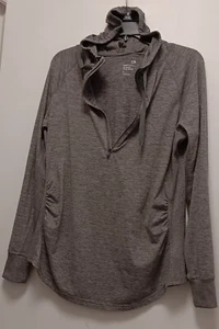 Gap Fit Maternity Pullover Half Zip Gray/Black Hooded Long Sleeve L Great Condit - Picture 1 of 2