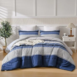 Set lenzuola Shatex semplice e moderno righe blu e bianche con federe - Foto 1 di 7