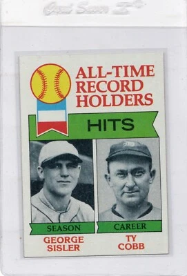 1979 Topps # 411 George Sisler/Ty Cobb poseedores de récords de todos los tiempos éxitos Foto 1 de 2