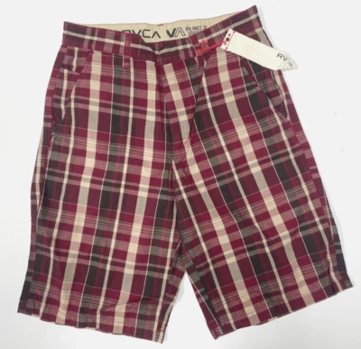 Шорты для ходьбы RVCA Rodger 26 дюймов красные клетчатые 100% хлопок - Изображение 1 из 4