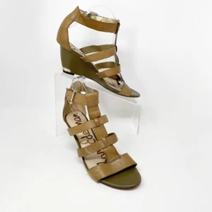 Sam Edelman Light Khaki Tan Strappy Leather Wedge Heel Size 9 - Picture 1 of 11