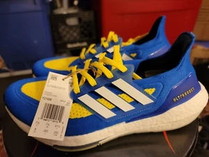 Mens Adidas Ultraboost 21 Boston Marathon LA Rams Blue/Yellow SIZE 8 FZ1926 - Picture 1 of 6