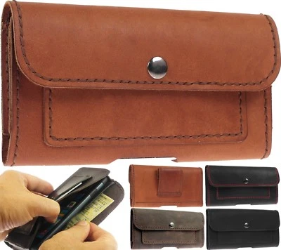 HANDCRAFTED OF FINEST LEATHER WAIST POUCH CASE COVER PLUS CARD POCKETS FOR PHONE - Image 1 of 4