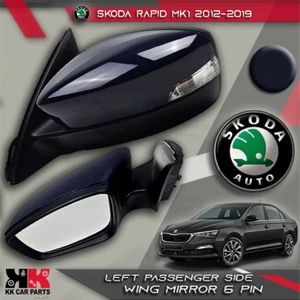 SPECCHIETTO RETROVISORE SINISTRO PASSEGGERO SKODA RAPID MK1 2012-2019 BLU SCURO 6 PIN PIEGA MANUALE - Foto 1 di 18