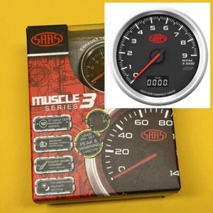 SAAS Muscle 3 SG32642 Tachometer 0-9000 RPM Tacho In dash Black 80mm 3-1/8" - Picture 1 of 6