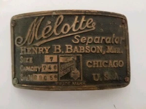 RARE VINTAGE MELOTTE SEPARATOR Henry B. Babson, Mgr. BRASS TAG Chicago, USA 4" - Picture 1 of 3