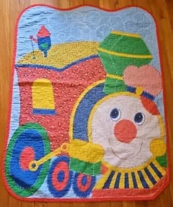Vintage Quilted Train Baby Blanket 32in X 36in 60s/70s/80s Lightweight Primary - Picture 1 of 5