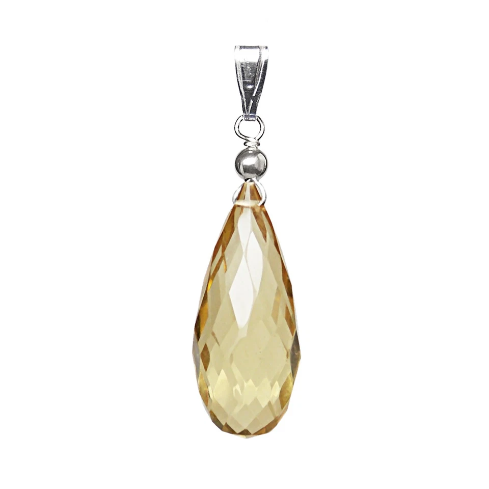 18x8mm GENUINE CITRINE FACETED DROP / BRIOLETTE 925 STERLING SILVER PENDANT - Image 1 of 1