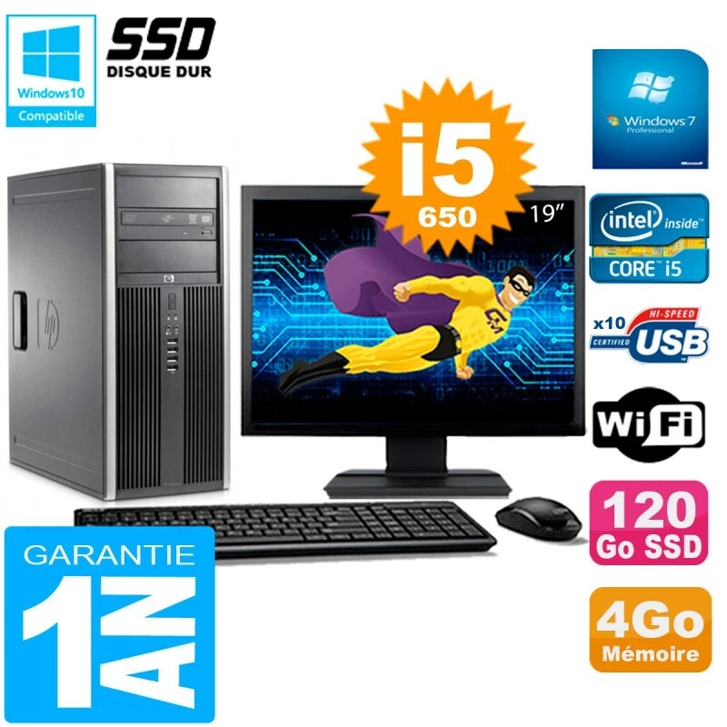 PC HP 8100 Tour Pantalla 19" Core I5-650 RAM 4Go SSD 120Go Grabador DVD Wifi W7 - Imagen 1 de 1
