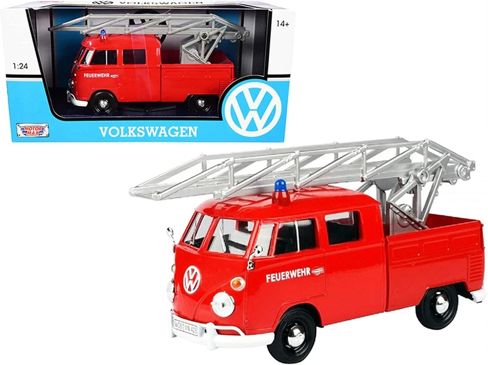 Camión de bomberos Motormax escala 1:24 Volkswagen tipo 2 T1 con escalera aérea  Foto 1 de 1