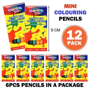 12pk Mini Colouring Pencils School Office Kids Birthday Party Colour Pencil BULK - Picture 1 of 3