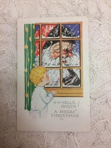 Vintage Christmas Postcard Santa outside a Young Blonde Child's Window - Picture 1 of 4