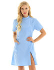 Women's Solid Color Slanting Button Hospital Nurse Scrub Lab Coat Uniform Dress