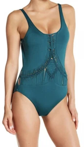 Costume intero Dolce Vita ritaglio macramè taglia L verde giungla sexy estivo nuovo con etichette! - Foto 1 di 12