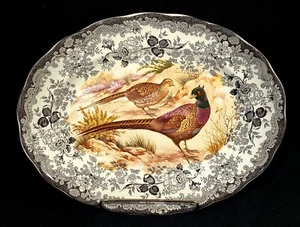 ROYAL WORCESTER GROUP PALISSY GAME SERIES 14" OVAL PLATTER PHEASANT BLACK EDGE - Picture 1 of 2