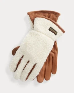 Guantes Polo Ralph Lauren Para Hombres Cuero MED Sherpa Piel de Oveja Blanco Pantalla Táctil Nuevos con Etiquetas - Imagen 1 de 8