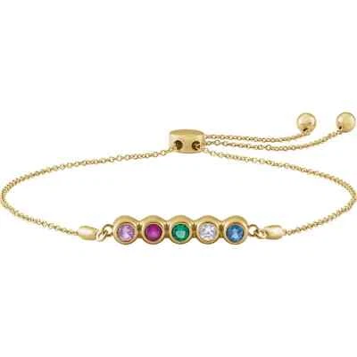Pulsera Bolo Five Stone para mujer enchapada en oro amarillo de 14K redonda piedras preciosas simuladas Foto 1 de 4