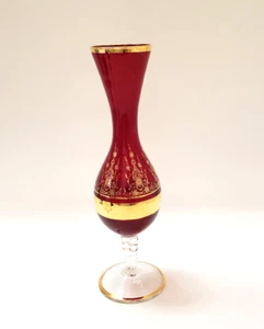 Vecchia Murano Glass Bud Vase Italian Ruby Red Cranberry 24K Gold Gilt Lace VTG - Picture 1 of 10