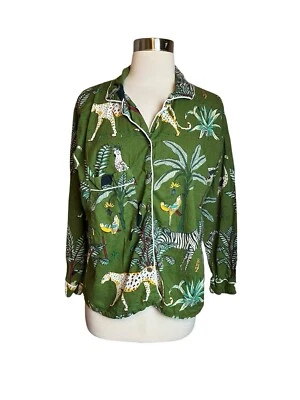 Camisa para dormir para mujer con estampado de animales talla pequeña verde manga larga Foto 1 de 3