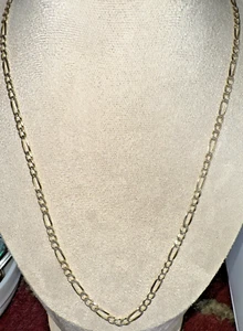 10k Gelbgold & Sterlingsilber Diamantschliff zweifarbig Figaro Halskette Kette 24" - Bild 1 von 19