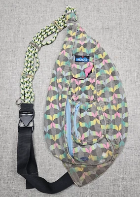 KAVU Rope Sling Bag Crossbody Gray Pink Canvas Backpack Hiking Travel Festival - Image 1 of 4