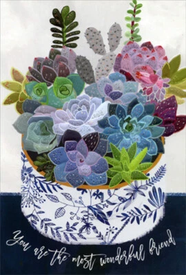 Pictura Colorful Succulent Pot of Flowers Birthday Card For Friend