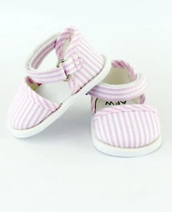 Pink And White Stripes Canvas Doll shoes for 18” Dolls Like American Girl - Picture 1 of 1