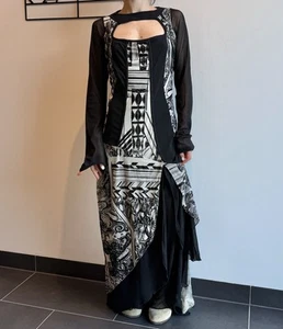 Save The Queen Mesh Vintage Rare Long Maxi Dress Boho Italian Black White Size L - Bild 1 von 17