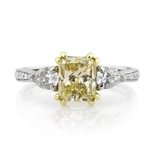 2Ct Yellow Radiant Cut Lab Created Diamond Engagement Ring 14K White Gold Finish - Picture 1 of 18