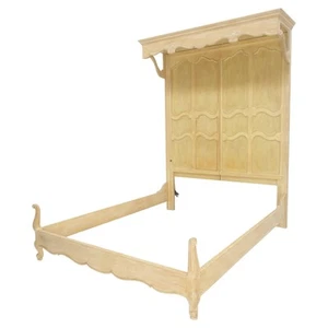 Henredon White Wash Pickled Maple Canopy Light Queen Size Bed Headboard MINT! - Picture 1 of 18