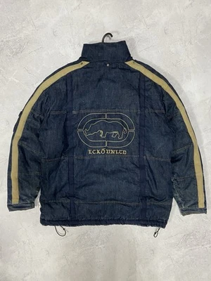 Ecko Unltd Denim Puffer Jacket Big Logo RARE Y2K Rap - Image 1 of 4