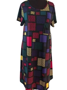 LuLaRoe Carly XL Swing Dress Colorful Blocks Purple Yellow New NWT Sz 18-20 - Picture 1 of 11