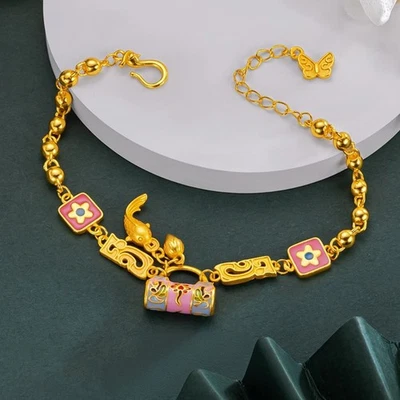 Pulsera Floral Koi Chapada en Oro Estilo Vintage Cuentas Hecha a Mano Joyería Foto 1 de 4