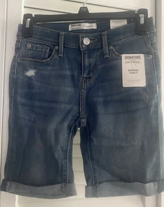 Girl’s Signature Gold Levi Strauss Roll Cuff Denim Bermuda Shorts SZ 10 - Picture 1 of 2