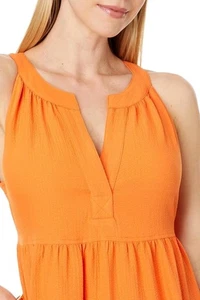 Nuevo con etiquetas Vestido Maxi Columpio Calvin Klein Gasa Cuello Dividido en Niveles - Talla 2. NARANJA - Imagen 1 de 8