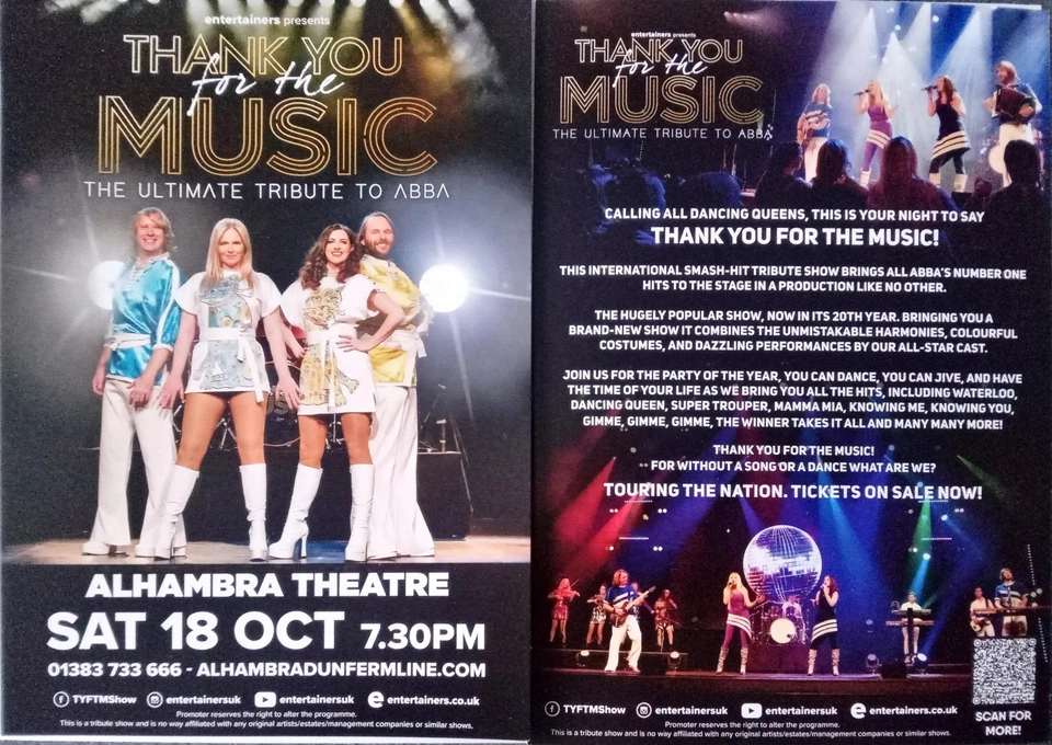 ThankYou For The Music Abba Tribute Dunfermline 2025 New Promotional Promo Flyer - Image 1 of 1