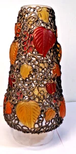 Vintage Glass Chimney METAL WRAPPED Spaghetti Style + Glass leaves LAMP CHIMNEY - Picture 1 of 5