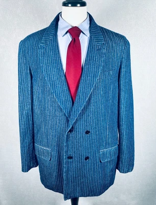 Blazer J Petterman Seersucker Para Hombres 44R Azul Algodón Doble Pecho Chaqueta Foto 1 de 4