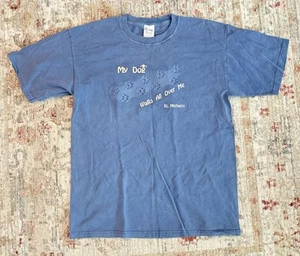 Vintage THE MAIN LINE USA blaues T-Shirt Pfotenabdrücke St. Michaels Baumwolle MEDIUM EUC - Bild 1 von 7