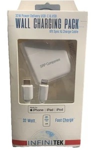 INFINITEK Wall Charging Pack 32 Watt Fast Charge Dual Wall Charger Iphone  6ft - Picture 1 of 4