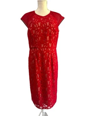 Платье миди Adrianna Papell красное оболочка с рукавами-крылышками размер 12 - Изображение 1 из 4