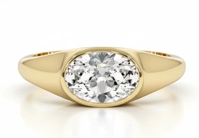 1.0CTW IGI Certified Lab Grown Oval Diamond Ring, 14K Gold Bezel Set East West - Image 1 of 4