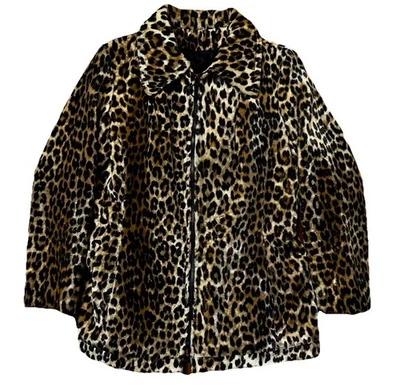 Abrigo vintage de leopardo mediano a grande retro con cremallera de piel sintética Foto 1 de 4