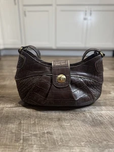 Monsac Schultertasche italienisches Leder Krokoprägung braun, hervorragender Zustand - Bild 1 von 10